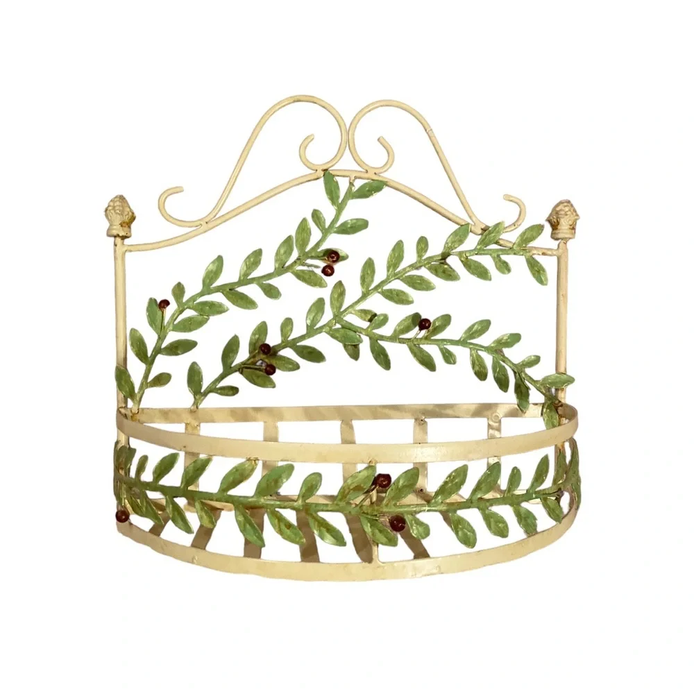 French Country Shabby Chic Metal Wall Shelf Basket